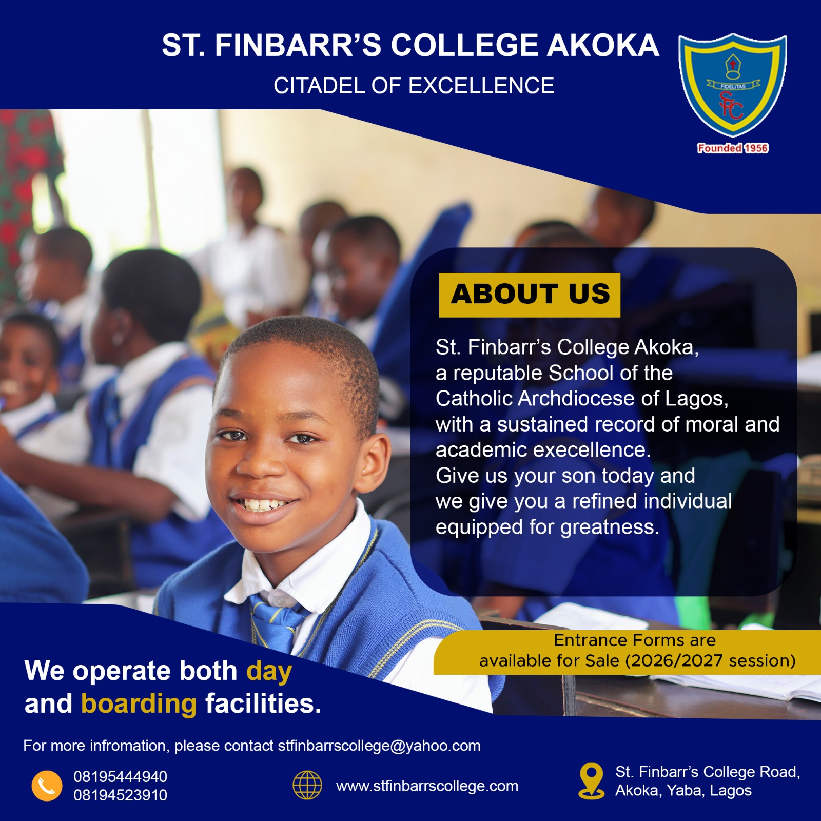 Entrance forms for 2026/2027 Academic Session are now available